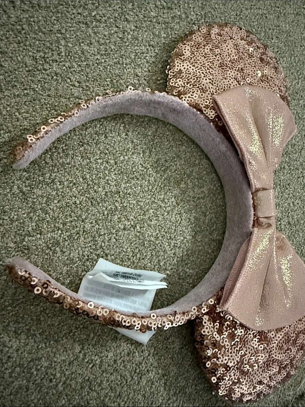Disney Rose Gold Sequin Minnie Headband with Metallic Bow